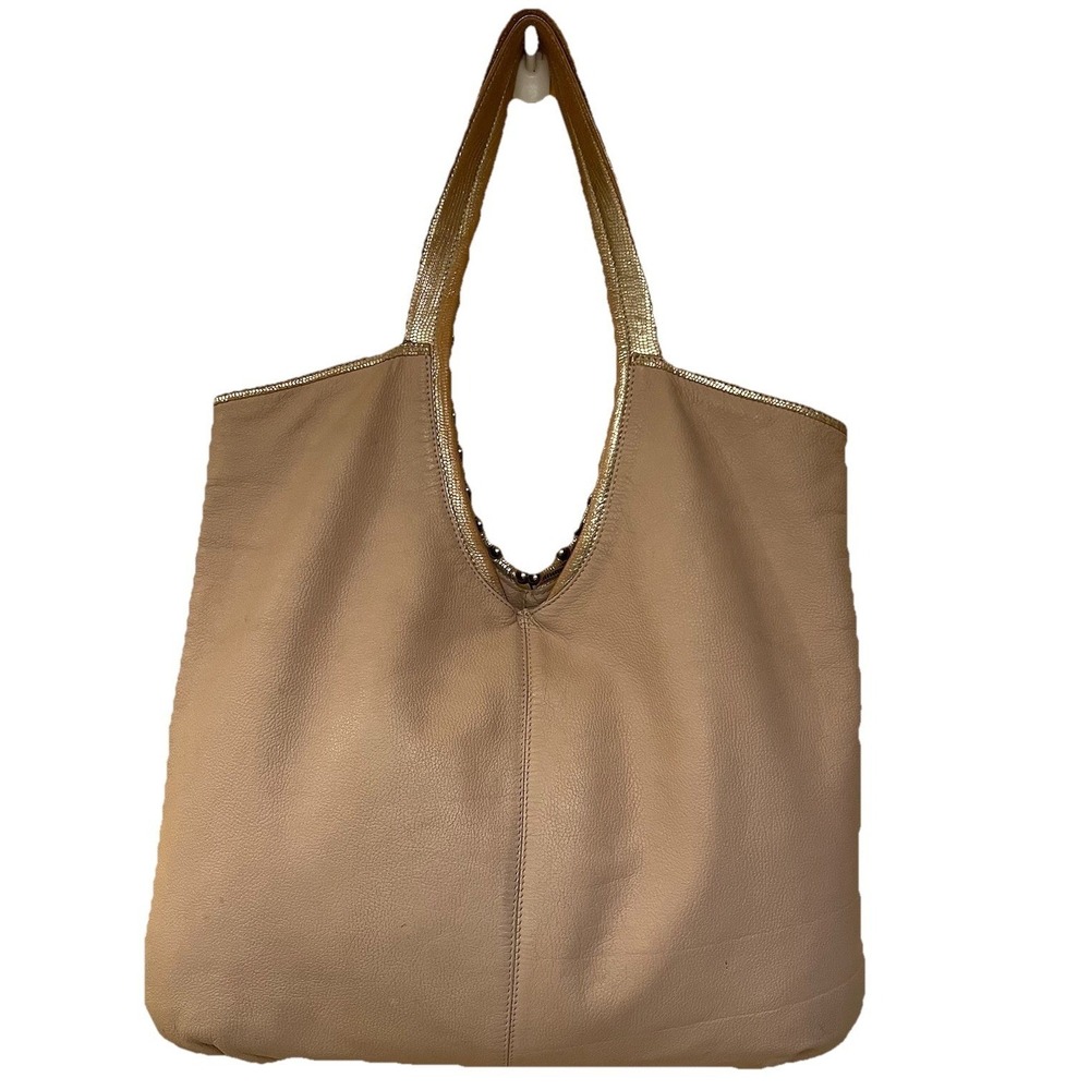 Bon Bonite Blush Pink Leather Hobo Shoulder Bag Metal Beads Dark Cottage Grunge - Picture 5 of 12